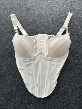SHEIN White Underwire Corset Top with Gold Horsebit Detail Size S